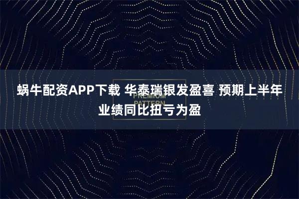 蜗牛配资APP下载 华泰瑞银发盈喜 预期上半年业绩同比扭亏为盈